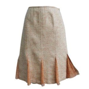 Designer Elie Tahari Tweed Skirt Orange Pigalle Viscose Silk Cotton Panel Godets